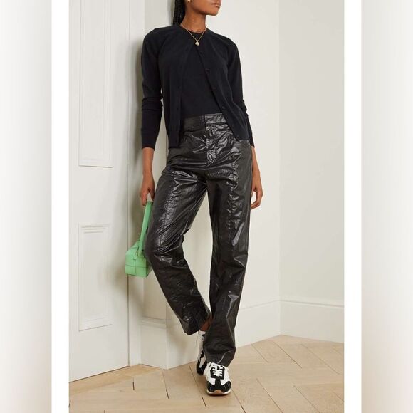 Isabel Marant Anea Coated Cotton Black Pants Trousers Straight Leg Size M - Picture 2 of 16